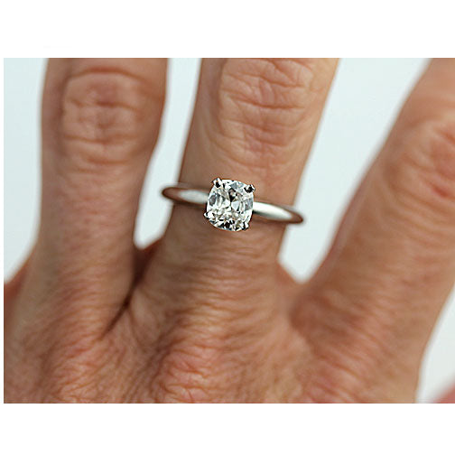 Mid-Century .74 CTW Cushion Cut Diamond Solitaire Vintage Engagement Ring GIA F/SI2