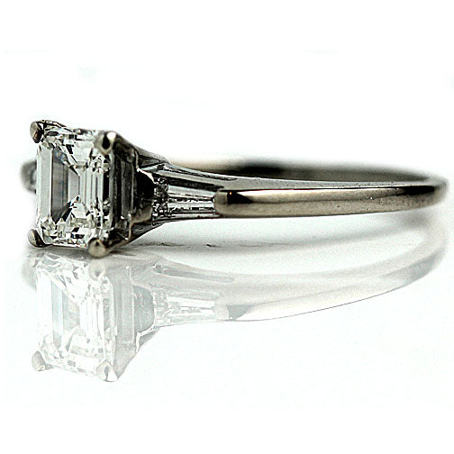 Contemporary .98 CTW Emerald Cut Vintage Diamond Engagement Ring GIA J/VS1