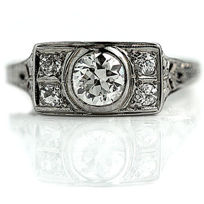 Unique Bezel Set Art Deco Engagement Ring