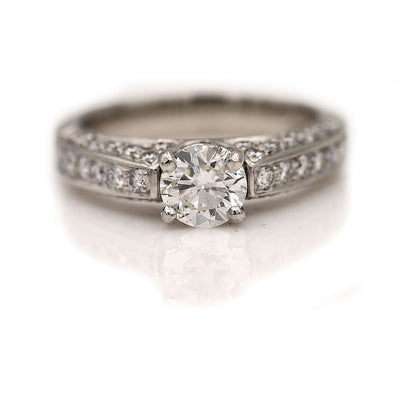 Mid-Century 1.71 CTW Round Diamond 18 Karat White Gold Vintage Engagement Ring GIA H/SI2