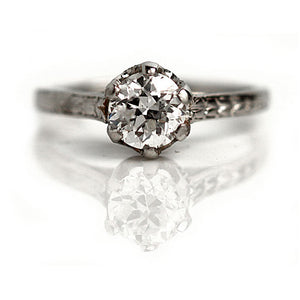 Art Deco .97 Ct Antique Hand Engraved Solitaire Engagement Ring GIA G/SI2