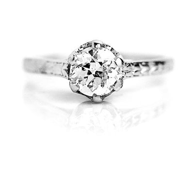 Art Deco .97 Ct Antique Hand Engraved Solitaire Engagement Ring GIA G/SI2