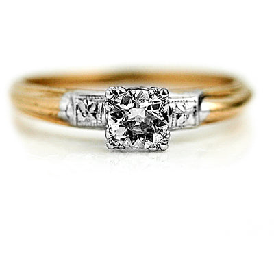 Mid-Century .40 Carat Vintage Two-Tone Solitaire Antique Diamond Ring