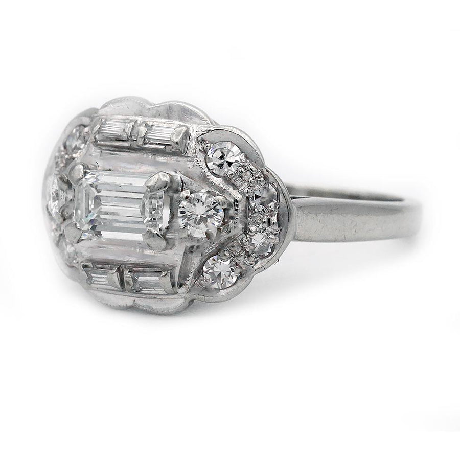 Mid-Century 1.10 CTW Horizontal Emerald Cut Diamond Engagement Ring | G/VS2