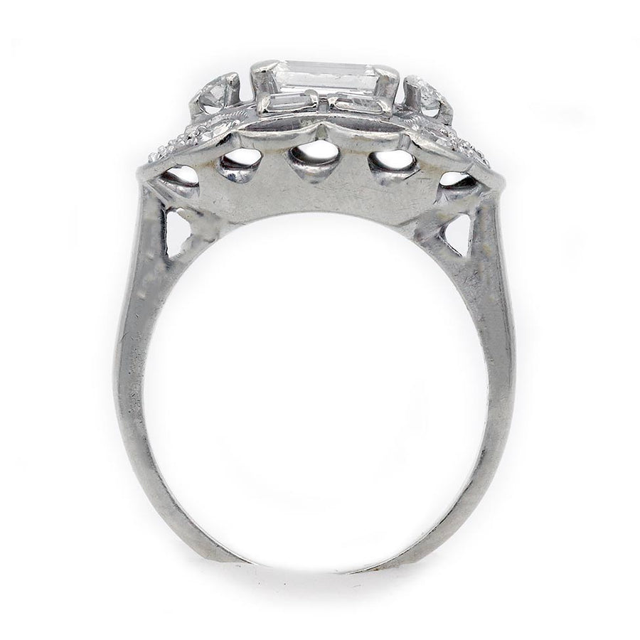 Mid-Century 1.10 CTW Horizontal Emerald Cut Diamond Engagement Ring | G/VS2