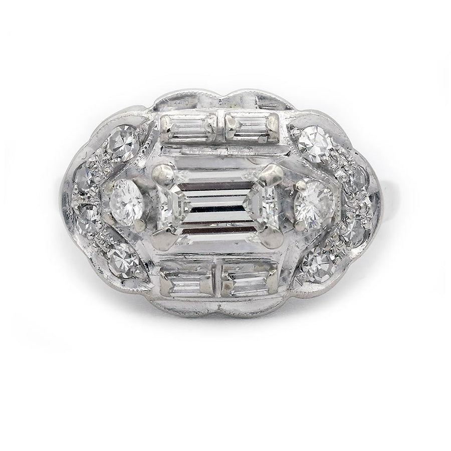 Mid-Century 1.10 CTW Horizontal Emerald Cut Diamond Engagement Ring | G/VS2