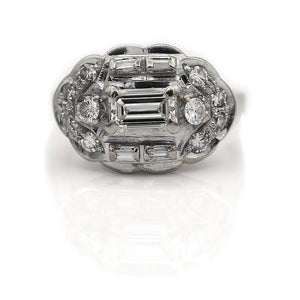 Mid-Century 1.10 CTW Horizontal Emerald Cut Diamond Vintage Engagement Ring