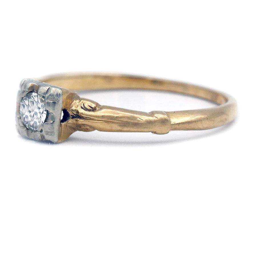 Vintage 1950s .20ct Transitional Cut Diamond Engagement Ring | G VS2 Two-Tone 14k Gold