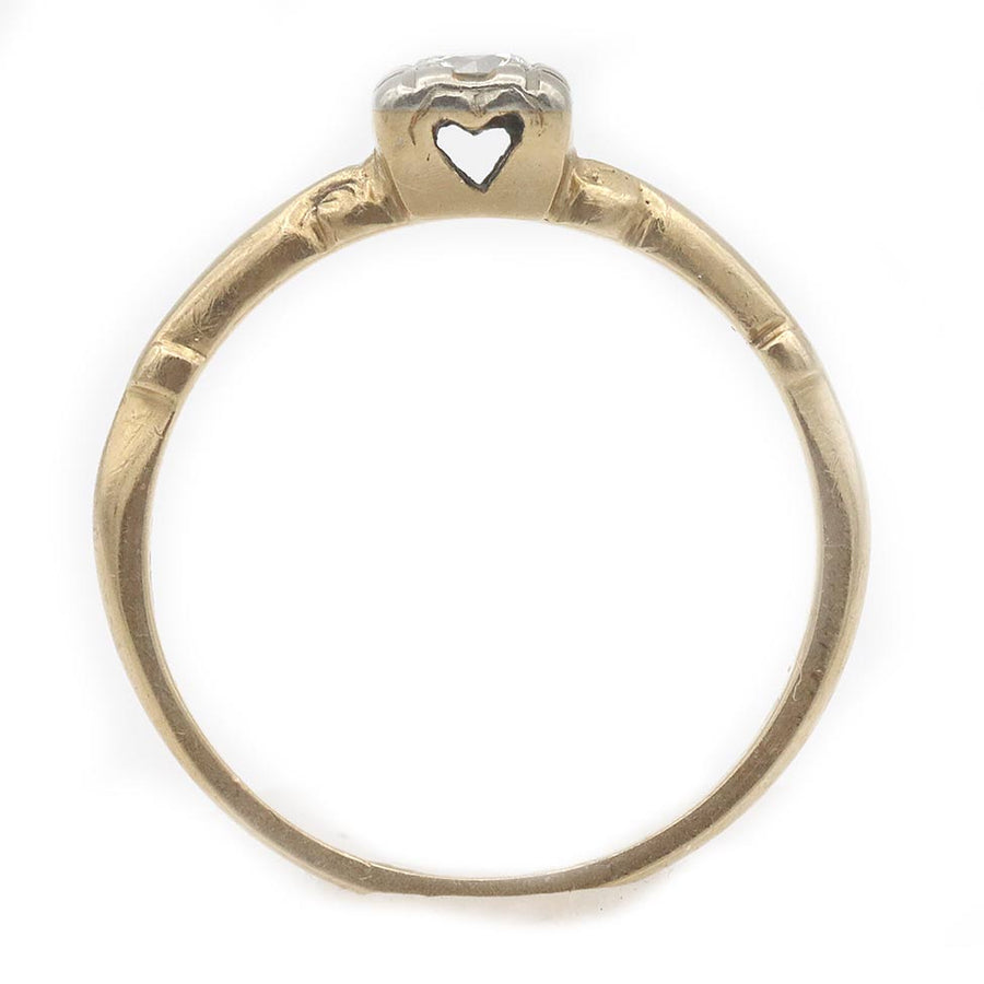 Vintage 1950s .20ct Transitional Cut Diamond Engagement Ring | G VS2 Two-Tone 14k Gold