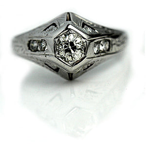 Antique .58 CTW Old Mine Cut Diamond Filigree Mid-Century Engagement Ring