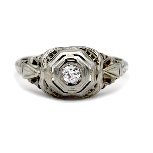 Antique .15 CTW Two Tiered Art Deco Solitaire Engagement Ring - Vintage Diamond Ring