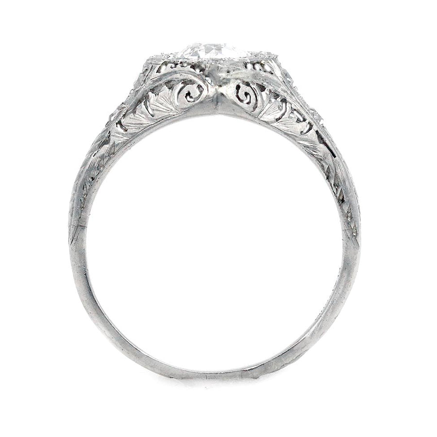 Art Deco .97 CTW Old European Cut Diamond Platinum Engagement Ring GIA G/VS2