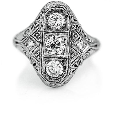 Edwardian .79 CTW Three Stone North-South Old European Cut Diamond Engagement Ring