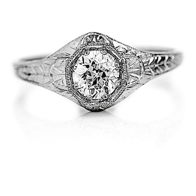 Antique .57 Ct Filigree Engraved Diamond Art Deco Engagement Ring GIA L/VS2