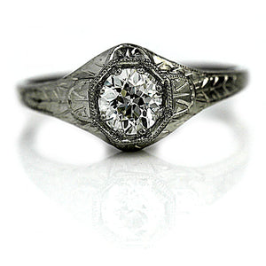 Antique .57 Ct Filigree Engraved Diamond Art Deco Engagement Ring GIA L/VS2