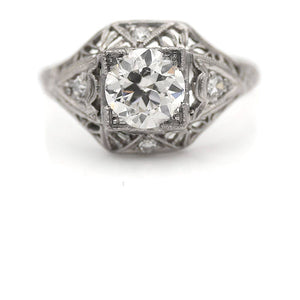 Art Deco 1.09 CTW Platinum Hand Engraved Vintage Diamond Engagement Ring