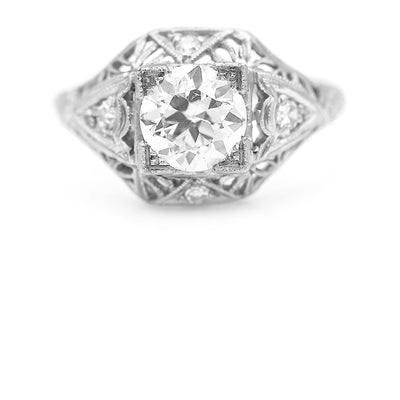 Art Deco 1.09 CTW Platinum Hand Engraved Vintage Diamond Engagement Ring