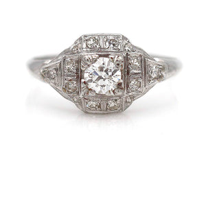 Unique Edwardian .63 CTW European Cut Diamond Halo Vintage Engagement Ring