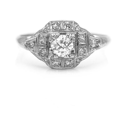 Unique Edwardian .63 CTW European Cut Diamond Halo Vintage Engagement Ring