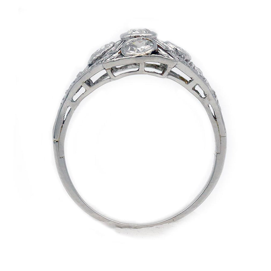 Art Deco .90 CTW Old Mine Cut Diamond Cocktail Ring in 18K White Gold