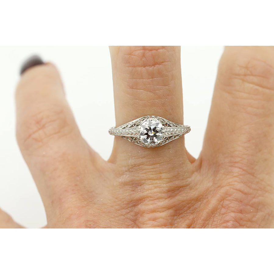 Rare Art Deco .73 CTW Old European Cut Diamond Platinum Vintage Engagement Ring – GIA F/VS2