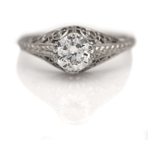 Rare Art Deco .73 CTW European Cut Diamond Vintage Engagement Ring GIA F/VS2