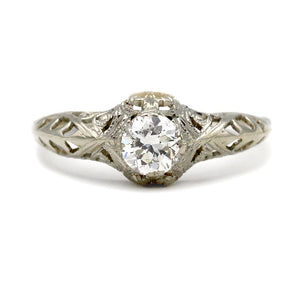 Art Deco .51 CTW Solitaire Diamond Vintage Engagement Ring GIA J/VS2 - Vintage Diamond Ring