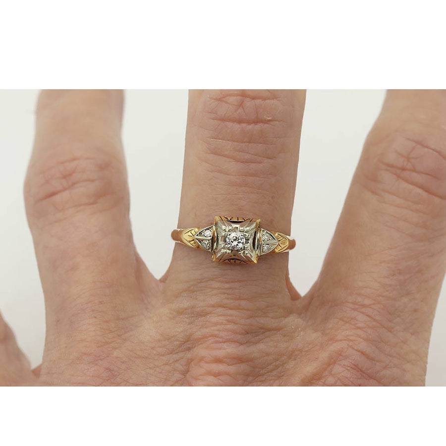 Mid-Century .18 CTW Diamond Two-Tone Engagement Ring | F/SI1