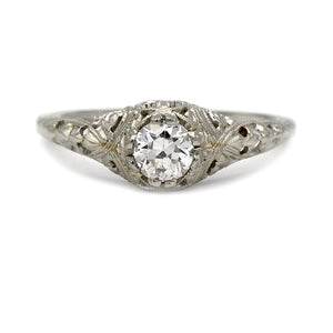 Art Deco .55 CTW Filigree European Cut Antique Diamond Engagement Ring - Vintage Diamond Ring