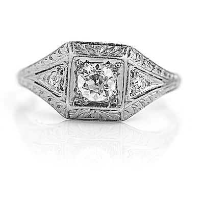 Intricate .36 CTW Art Deco Filigree Platinum Vintage Engagement Ring