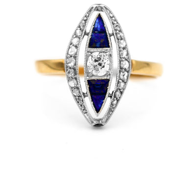 Art Nouveau .55 CTW Mine Cut Diamond Sapphire Antique Engagement Ring