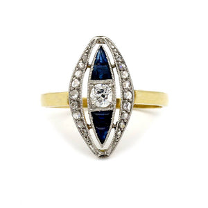 Art Nouveau .55 CTW Mine Cut Diamond Sapphire Antique Engagement Ring - Vintage Diamond Ring