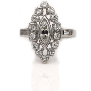 Mid-Century 1.10 CTW Marquise Diamond Halo Vintage Dinner Ring