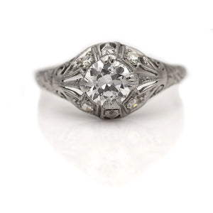 Antique .74 CTW European Cut Diamond Art Deco Engagement Ring GIA F/VS2