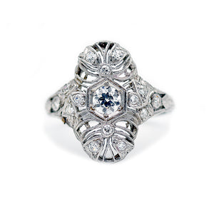 Late Edwardian .75 CTW Diamond Platinum Open Work Antique Dinner Ring