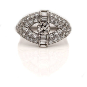 Mid-Century 2.35 CTW Old European Cut Diamond Platinum Vintage Cocktail Ring