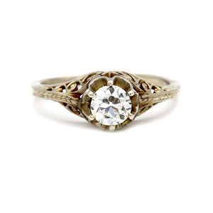 Vintage .60 CTW Old European Cut Diamond Solitaire Filigree Engagement Ring - Vintage Diamond Ring