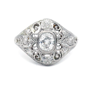 Unique 1.08 CTW Cushion Cut Diamond Antique Halo Engagement Ring Front View