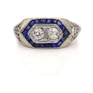 Art Deco .76 CTW Old Mine Cut Diamond Sapphire Vintage Wedding Ring