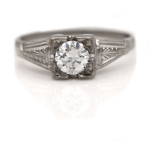 Art Deco .50 CTW Old European Cut Diamond Vintage Engagement Ring GIA F/SI1