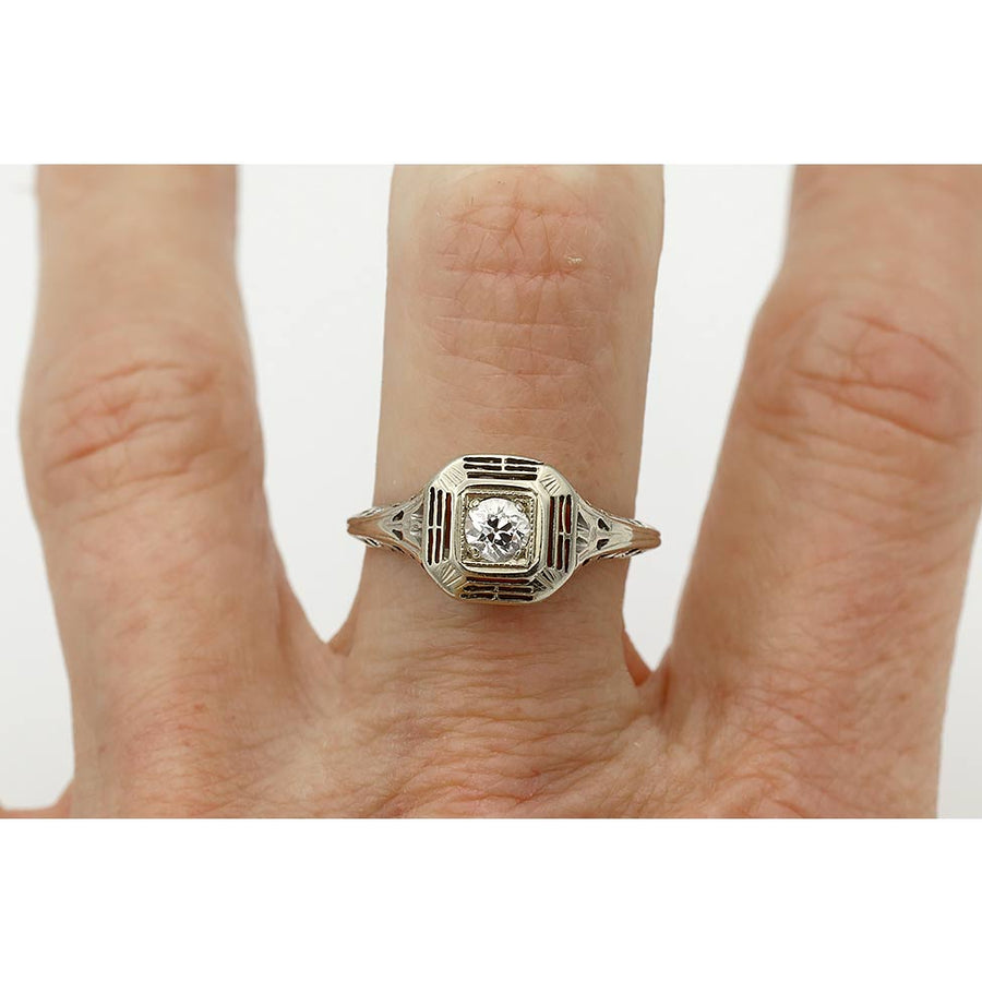 Vintage Two-Tiered .30 CT Old European Cut Art Deco Engagement Ring