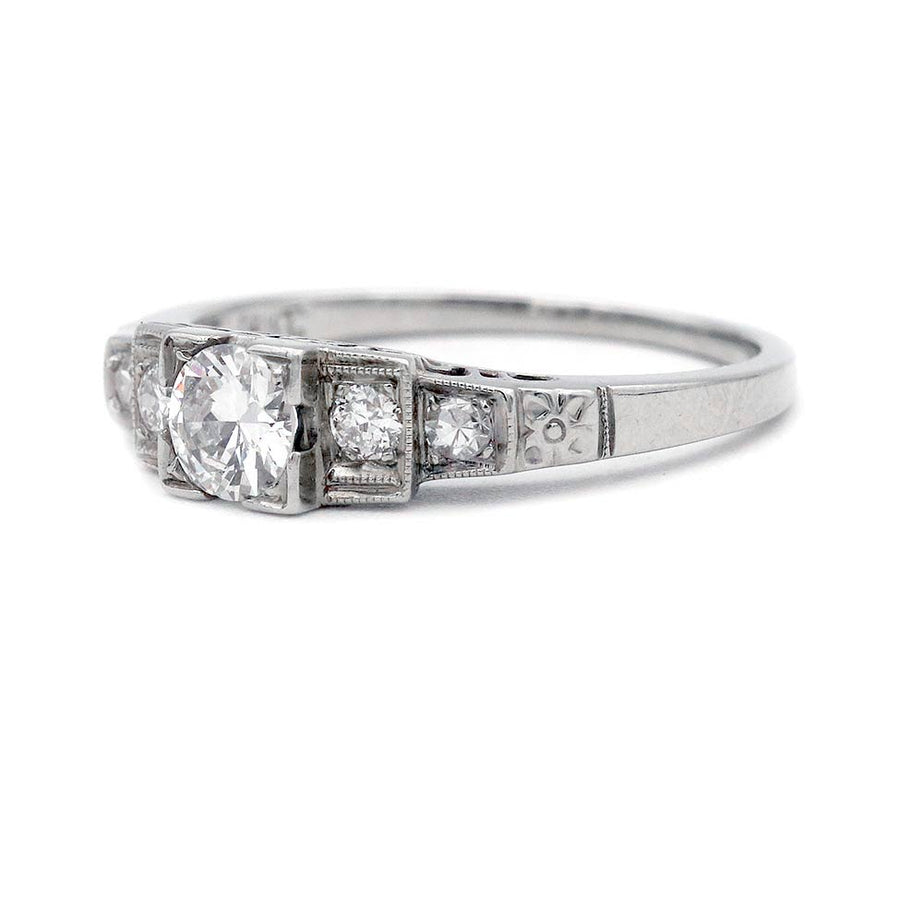 Art Deco .30 Ct Old European Cut Diamond Antique Engagement Ring with Tiered Side Diamonds
