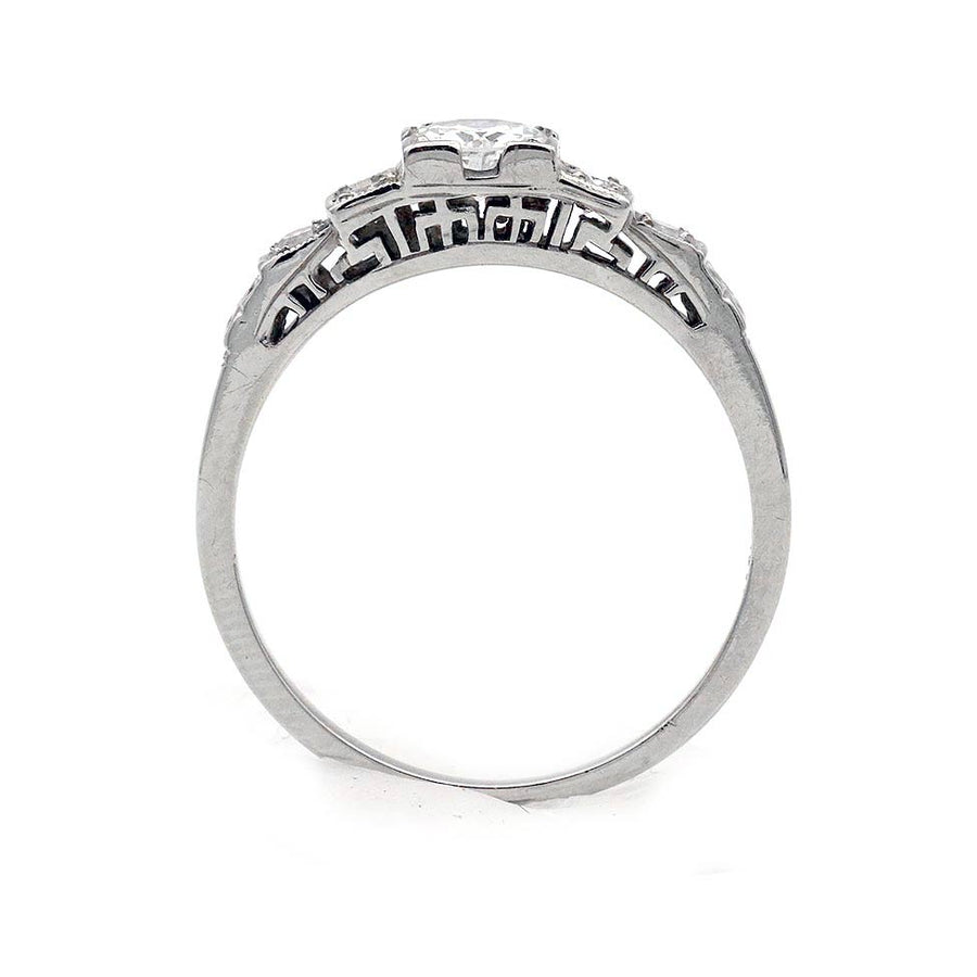 Art Deco .30 Ct Old European Cut Diamond Antique Engagement Ring with Tiered Side Diamonds