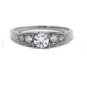 Art Deco .38 CTW Diamond Antique Engagement Ring with Tiered Side Diamonds