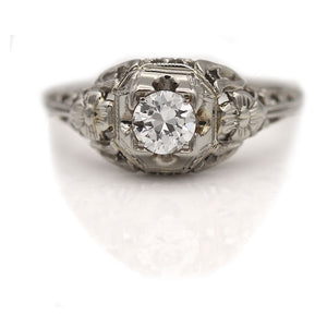 Antique 1930s .35 Ct 18 Karat Vintage Floral Engagement Ring - Vintage Diamond Ring