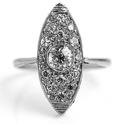 Mid-Century .92 CTW Navette Antique Diamond Dinner Ring