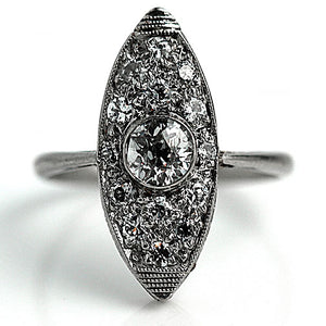 Mid-Century .92 CTW Navette Antique Diamond Dinner Ring