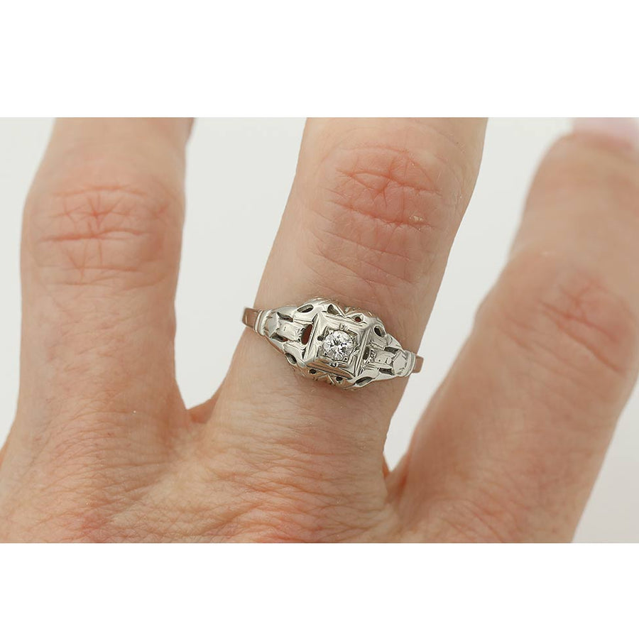 Vintage Art Deco .15 Ct Old European Cut Diamond Engagement Ring | Dated 1934