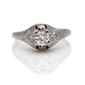 Mid-Century .35 Ct Transitional Cut Diamond Art Deco Engagement Ring