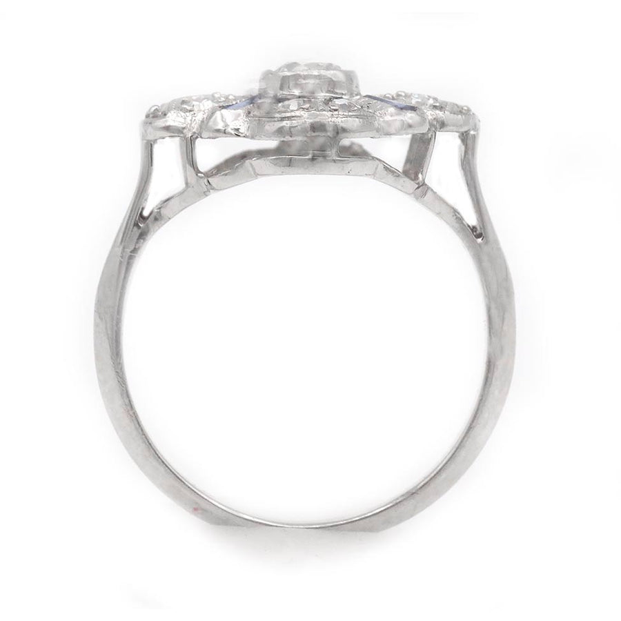 Art Deco .81 CTW Blue Sapphire & .25ct Diamond Engagement Ring | Circa 1930s 14k White Gold
